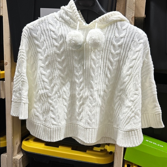 Cape Girls Hooded Cable Knit Poncho Sweaters Kids Shawl Sweater Pullover 5/6Y - Picture 4 of 4